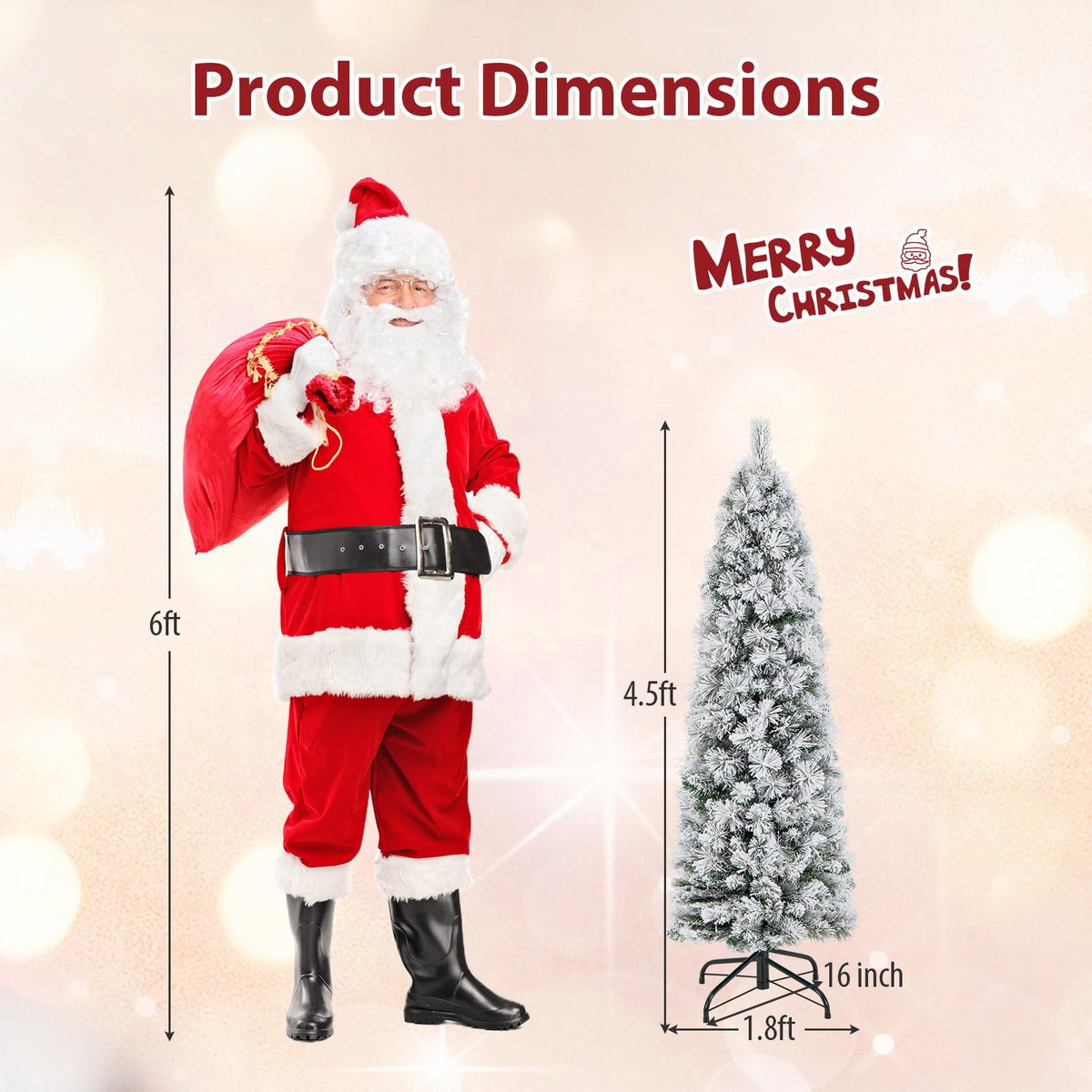 Lucktree Pre-Lit Snow Flocked Pencil Christmas Tree for Home Office Holiday Decor