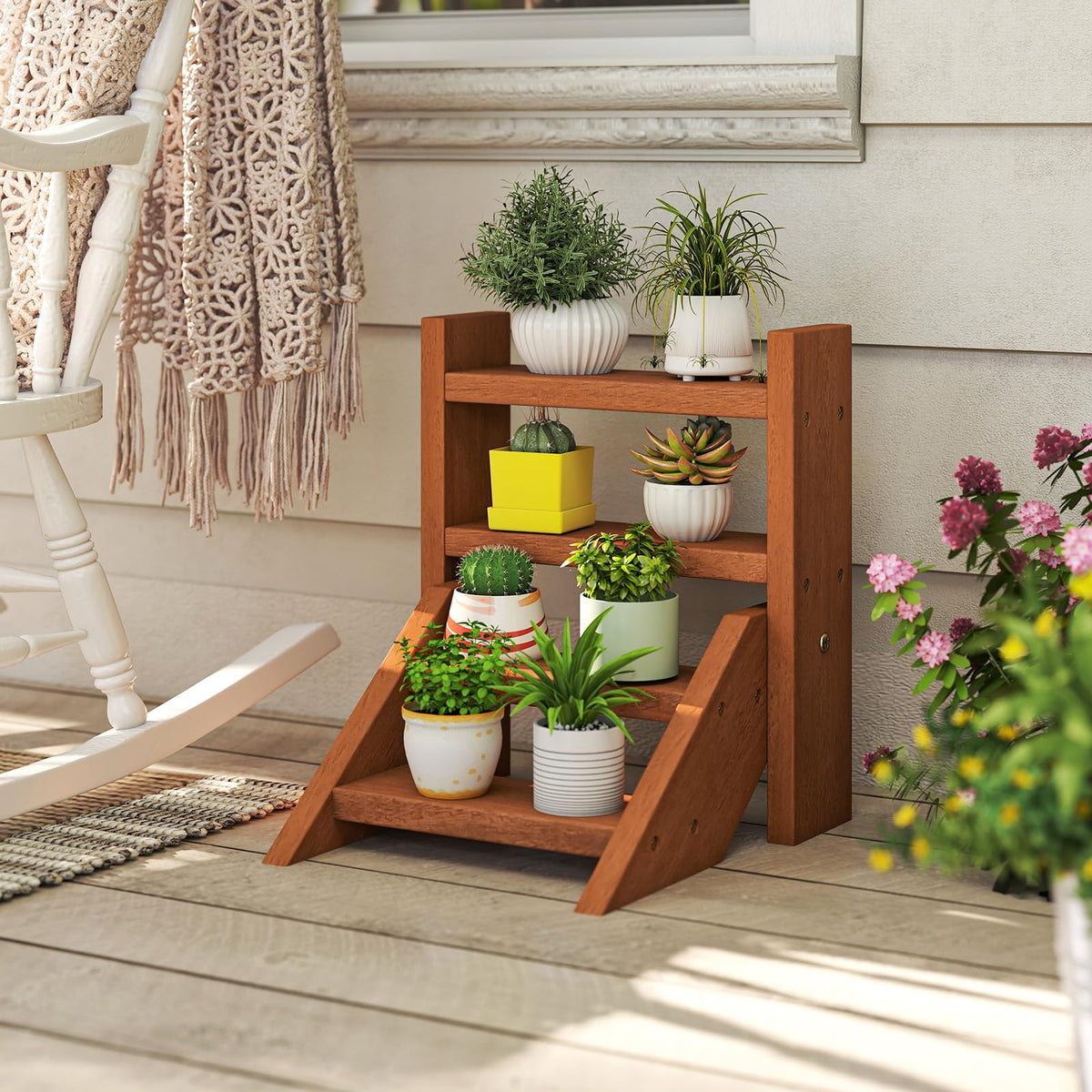 Lucktree Plant Stand for Desk 4-Tier Small Tabletop Ladder Shelf for Succulents