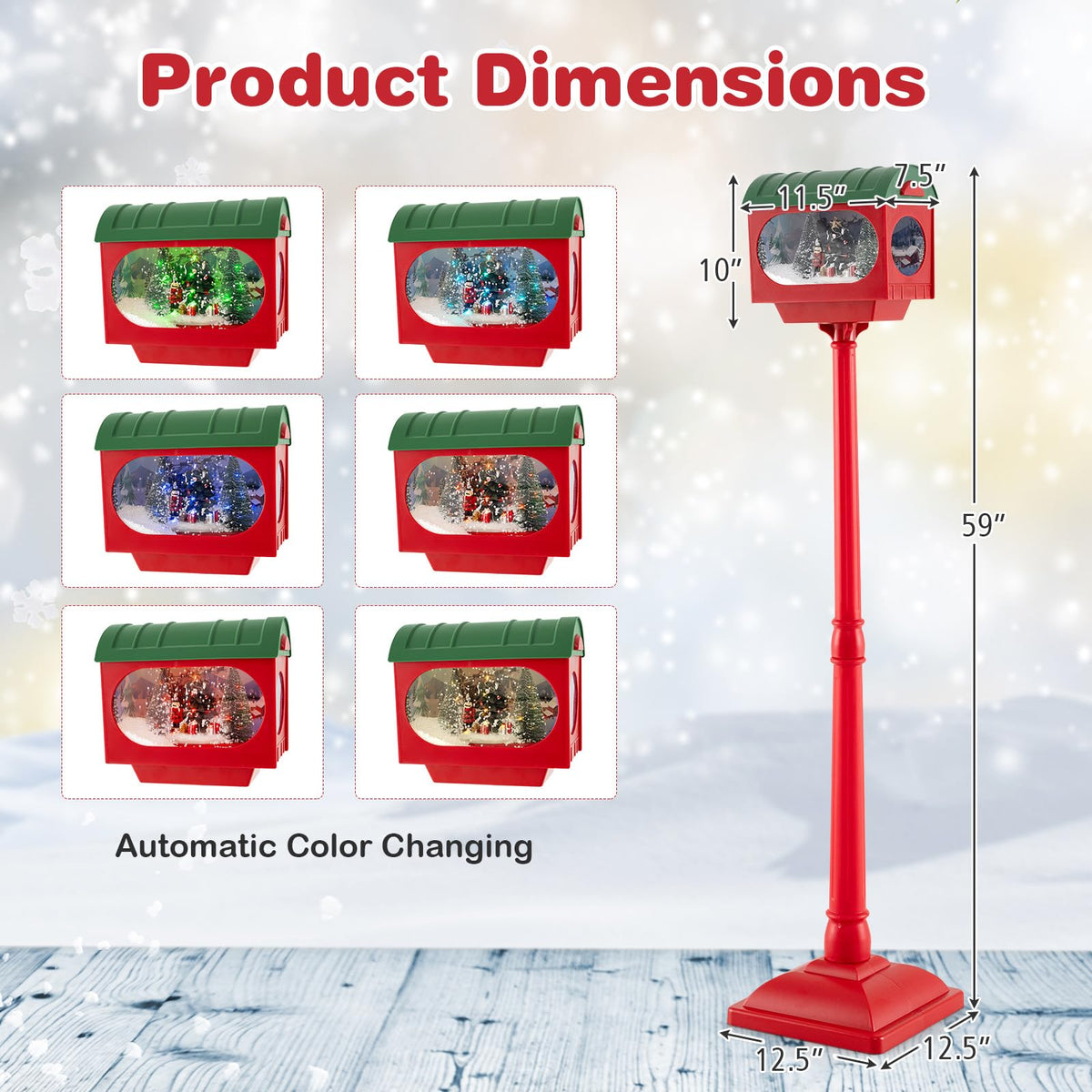 Lucktree 59 Inch Musical Christmas Street Lamp, Festive Lamp Post w/Sound-Activated Snow Globe Lantern