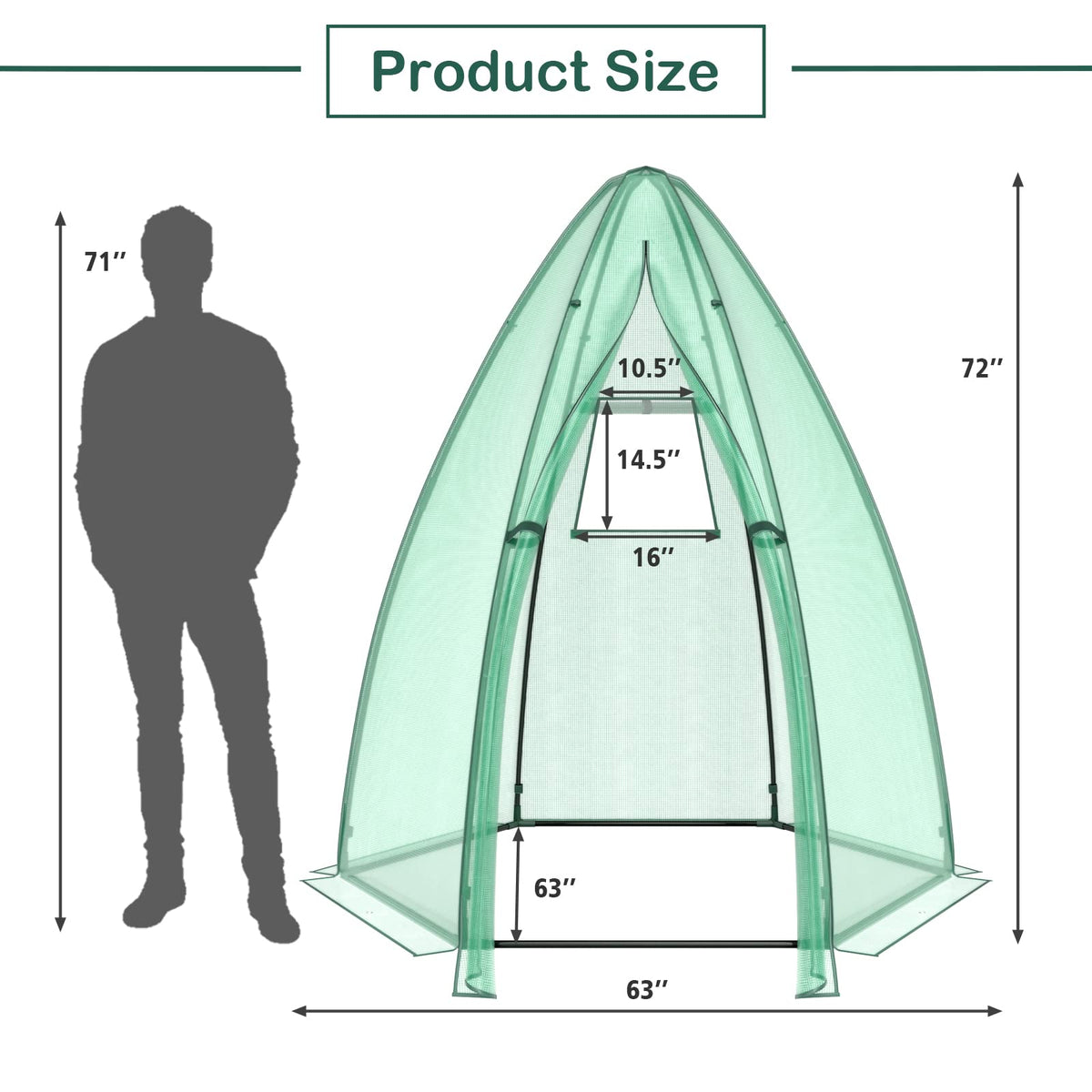 Lucktree Portable Walk-in Greenhouse - 5.5’x5.5’x6’ PE Cover, Roll-up Zippered Door, Window