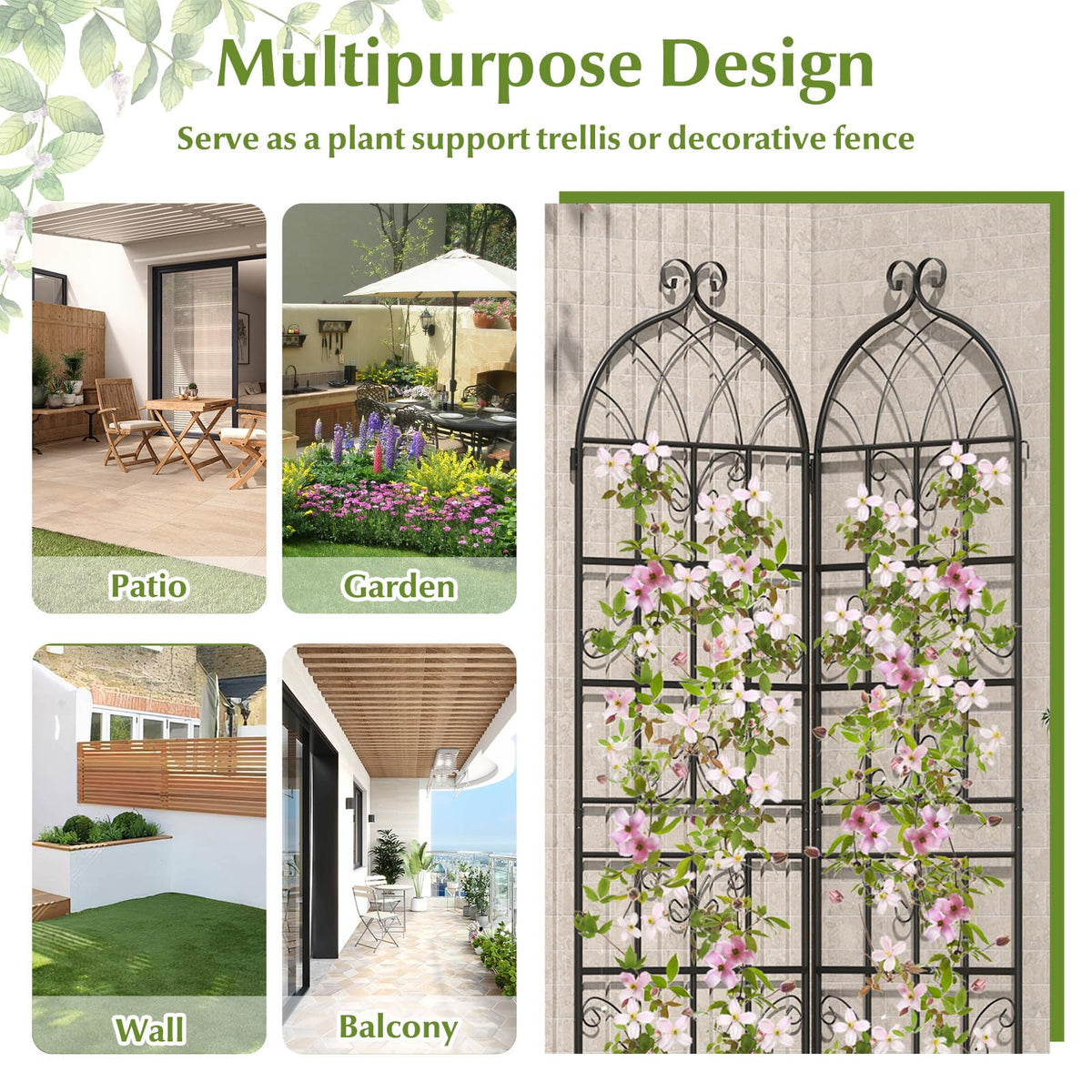 Lucktree 2/4 Packs 71"x20"/86"x20" Metal Garden Trellis for Outdoor Climbing Plants