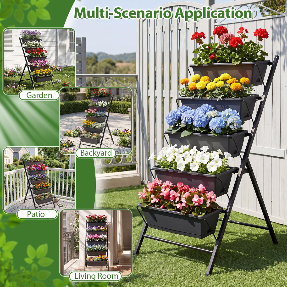 Lucktree 5-Tier Vertical Garden Planter Set 1/2 Raised Garden Bed w/Drainage