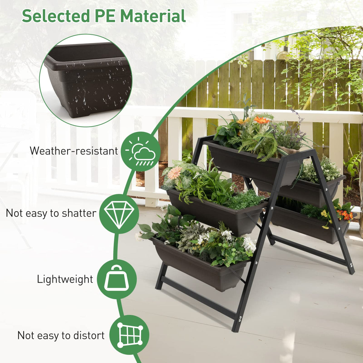 Lucktree Set of 2 Vertical Raised Garden Bed, 5 Planter Boxes Container w/ Drainage Holes