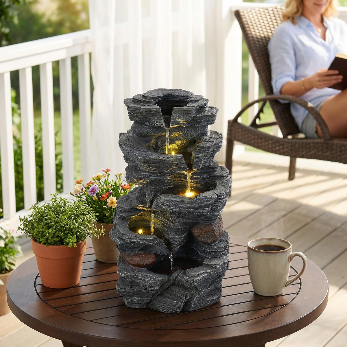 Lucktree 5-Tier Water Fountain Outdoor for Patio
