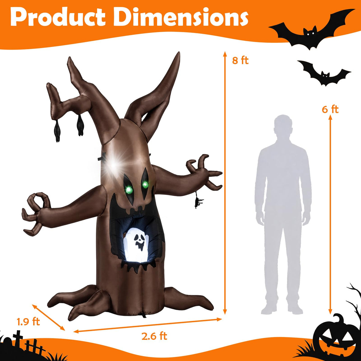 Lucktree 8 FT Halloween Inflatable Dead Tree with Animated Popping Ghost