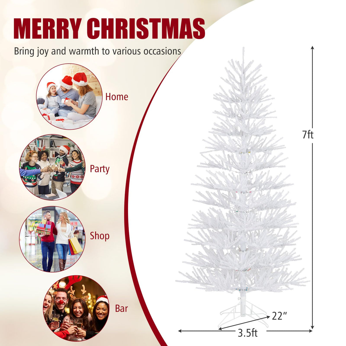 Lucktree 7ft Pre-Lit Artificial Christmas Tree with 923 Multicolored LED RGB Lights