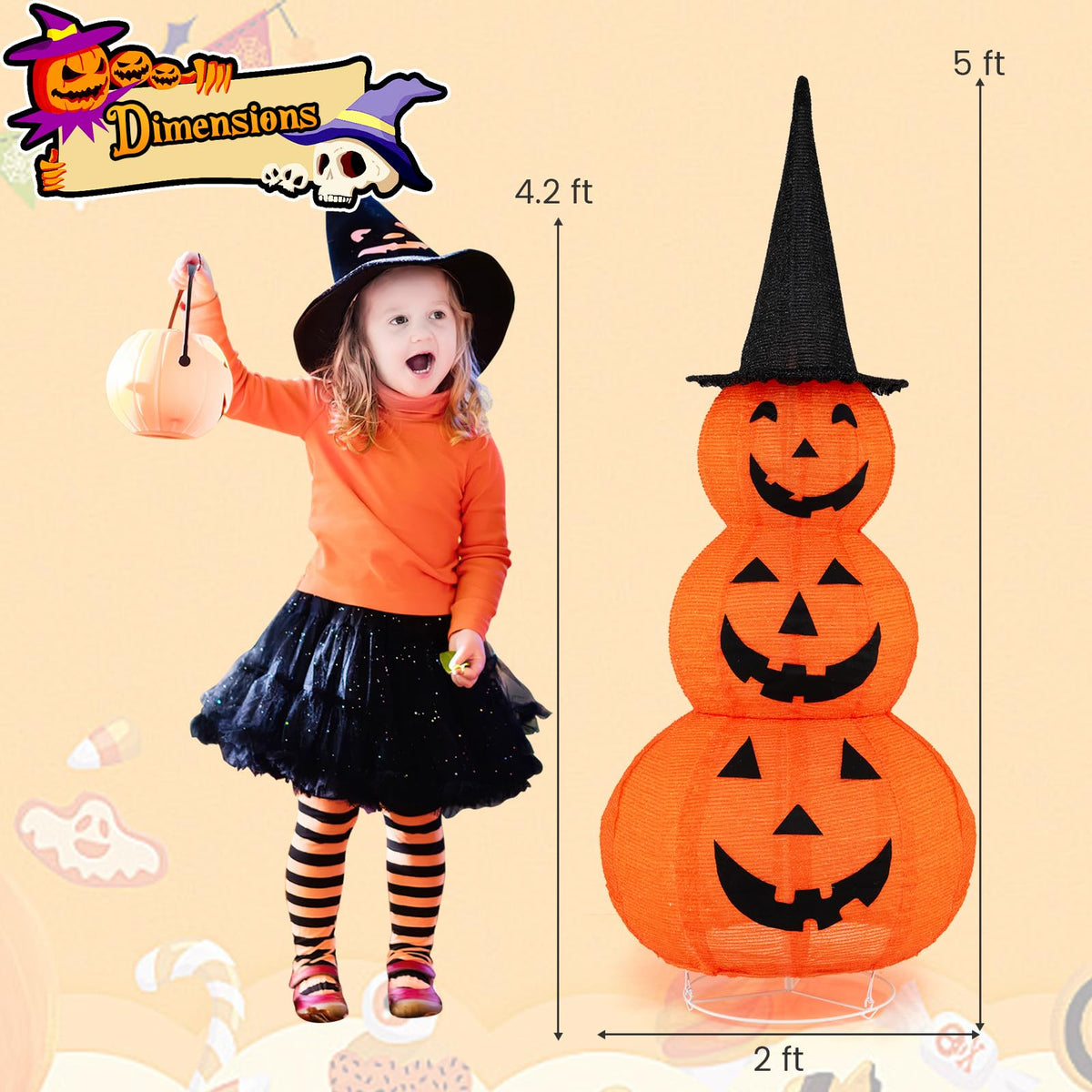 Lucktree 5 FT Halloween Light Up Pumpkin Decoration
