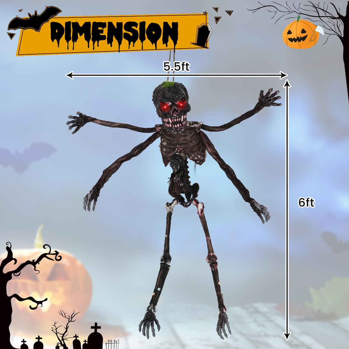 Lucktree 6 FT Animated Halloween Decoration Hanging Zombie Sound-Activated Skeleton Decoration
