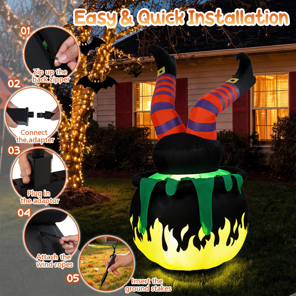 Lucktree 6 FT Animated Halloween Lighted Inflatable Kicking Witch