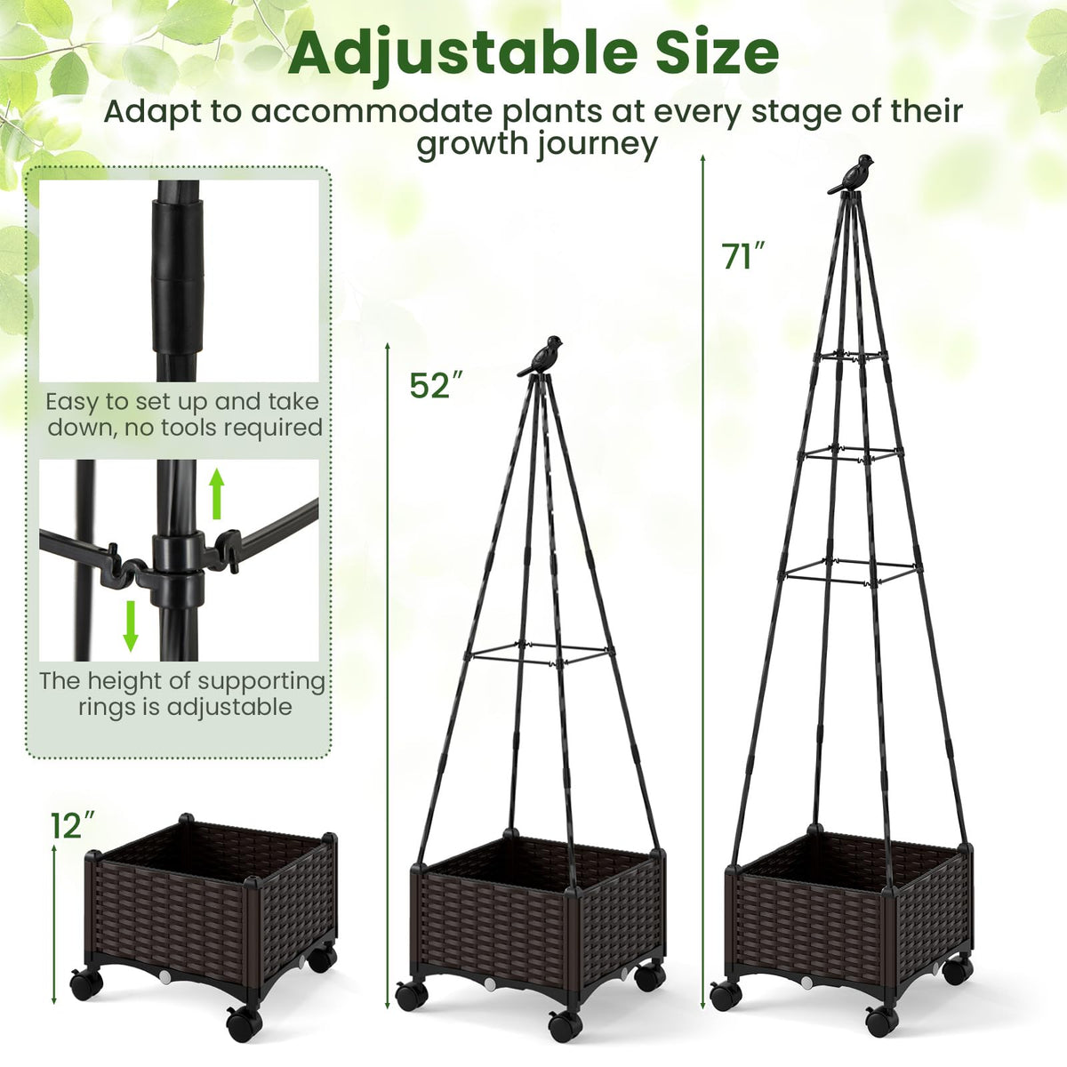 Lucktree Raised Garden Bed with Wheels & Tomato Cage