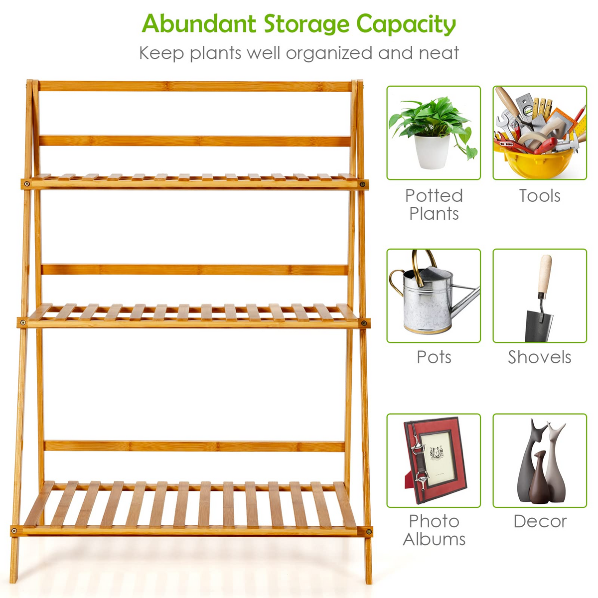 Lucktree 3 Tier Folding Storage Shelf, Bamboo Ladder Plant Stand