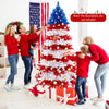 Lucktree 7.5 FT Pre-Lit Patriotic Artificial Christmas Tree, Flag-Themed Hinged Xmas Tree with 480 Warm White LED Lights