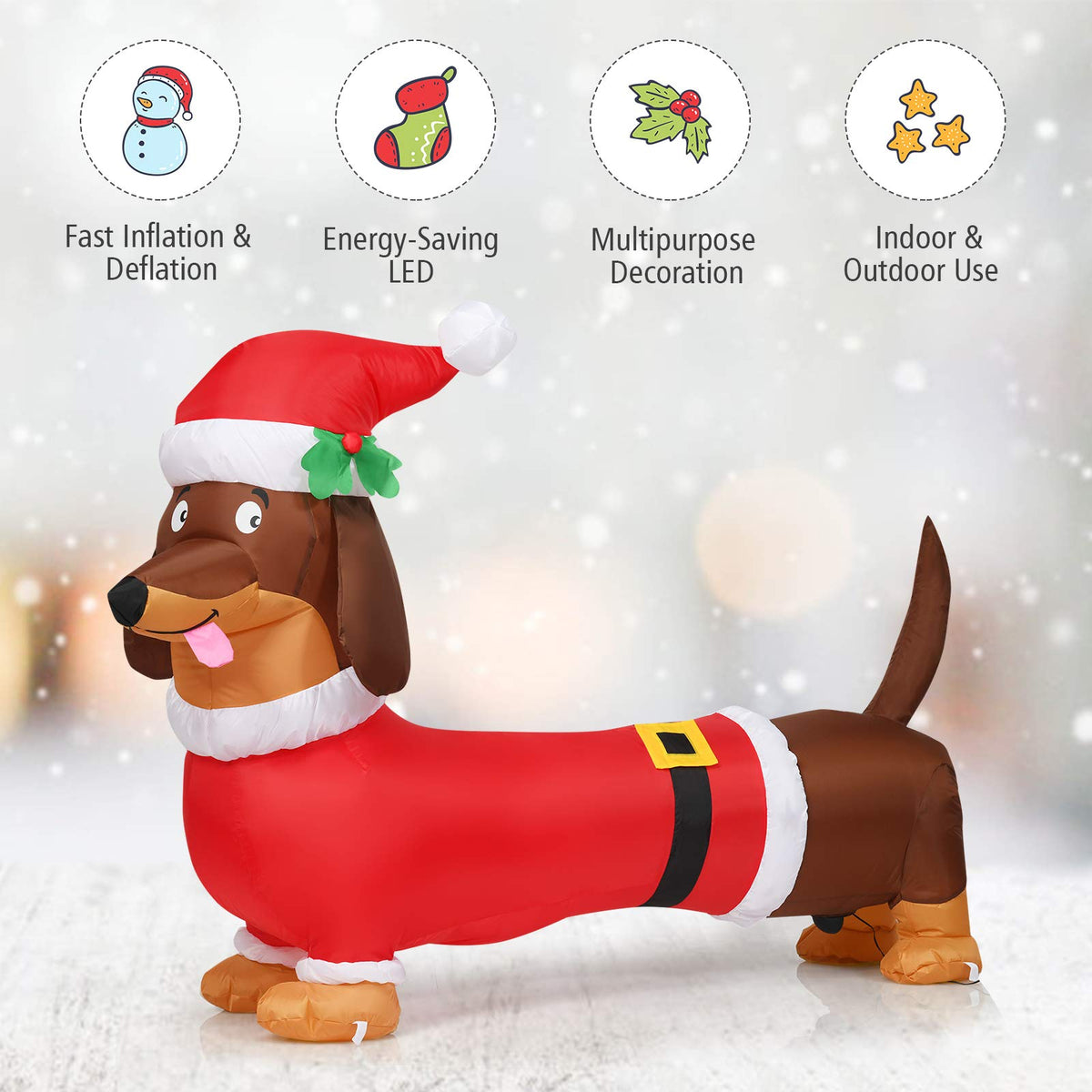 Lucktree 5.2 ft Inflatable Long Weiner Dog, Blow Up Yard Decoration
