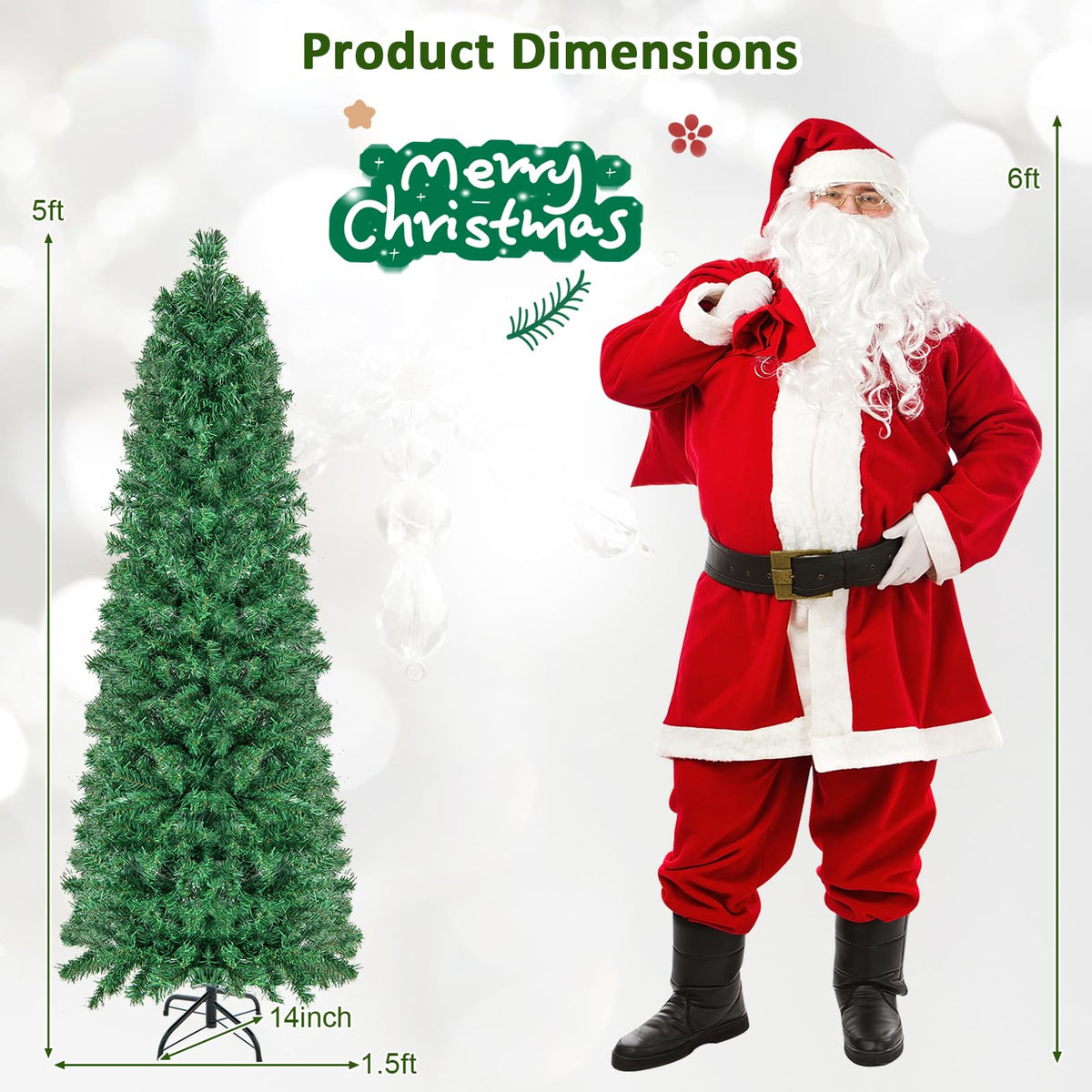 Lucktree 5ft Fiber Optic Pencil Christmas Tree Xmas Full Tree for Home Office Holiday Decor