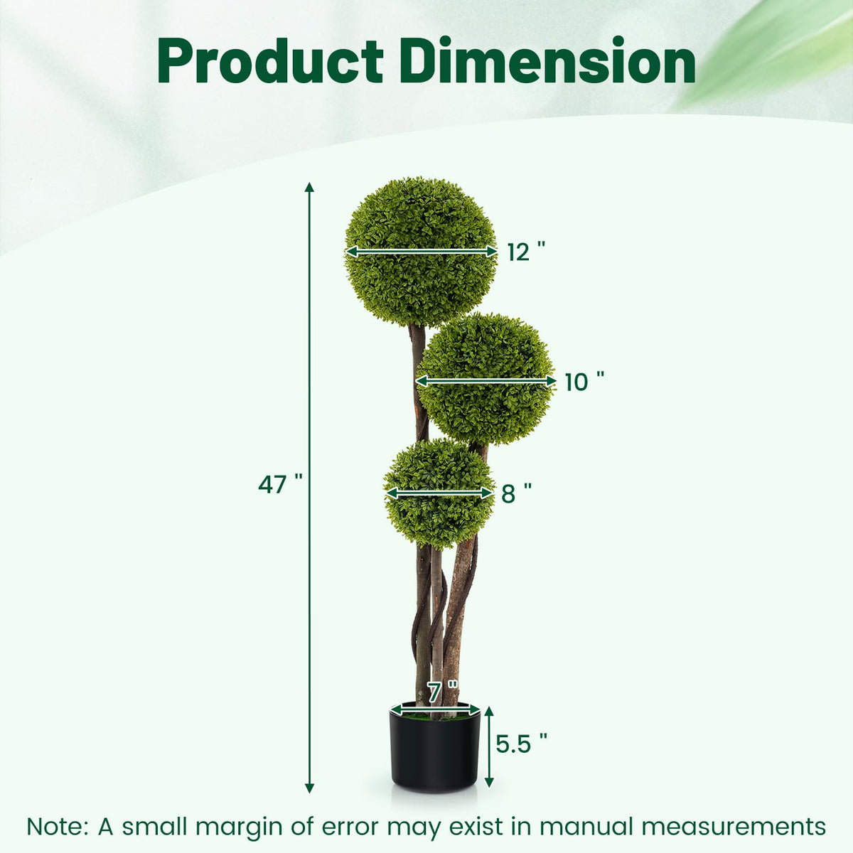 Lucktree 4ft Artificial Boxwood Topiary Ball Tree, Faux Potted Plants Cypress Tree in Weighted Pot with Triple Ball