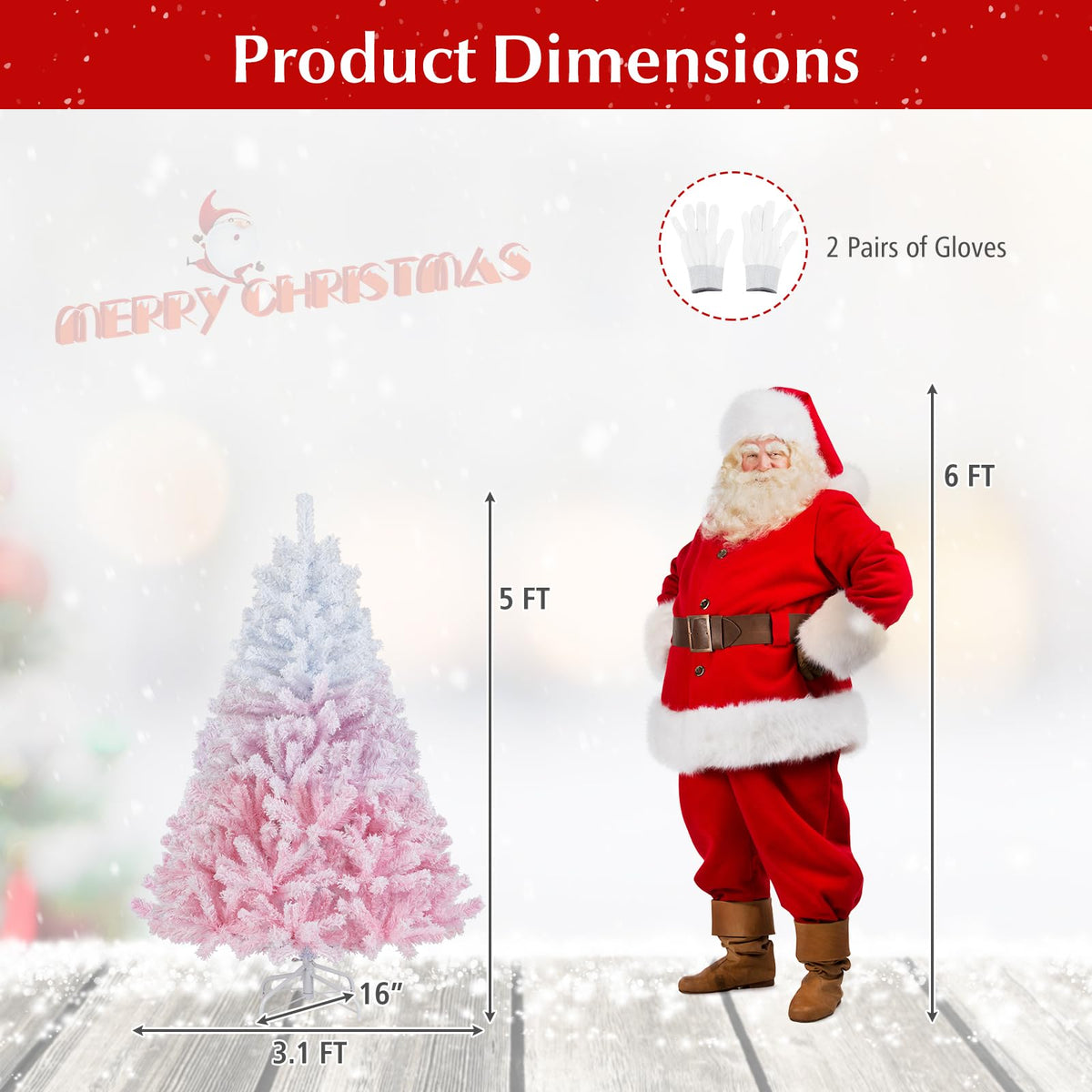 Lucktree Pink Gradient & White Snow Flocked Christmas Tree | Home Office Decoration