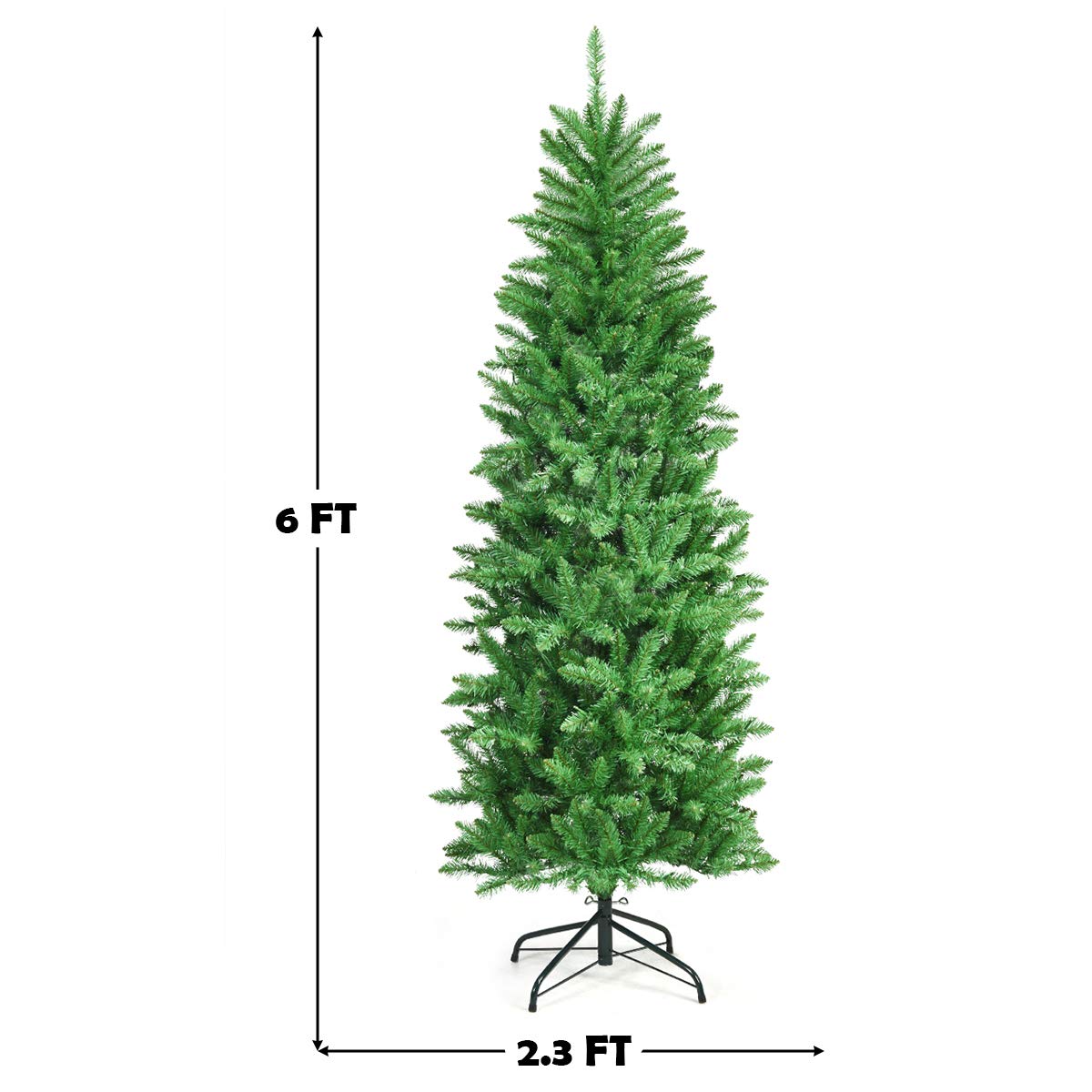 Lucktree 6ft Pre-lit Artificial Christmas Tree, Hinged Fir Pencil Christmas Tree with 250 LED Lights - LucktreeUS
