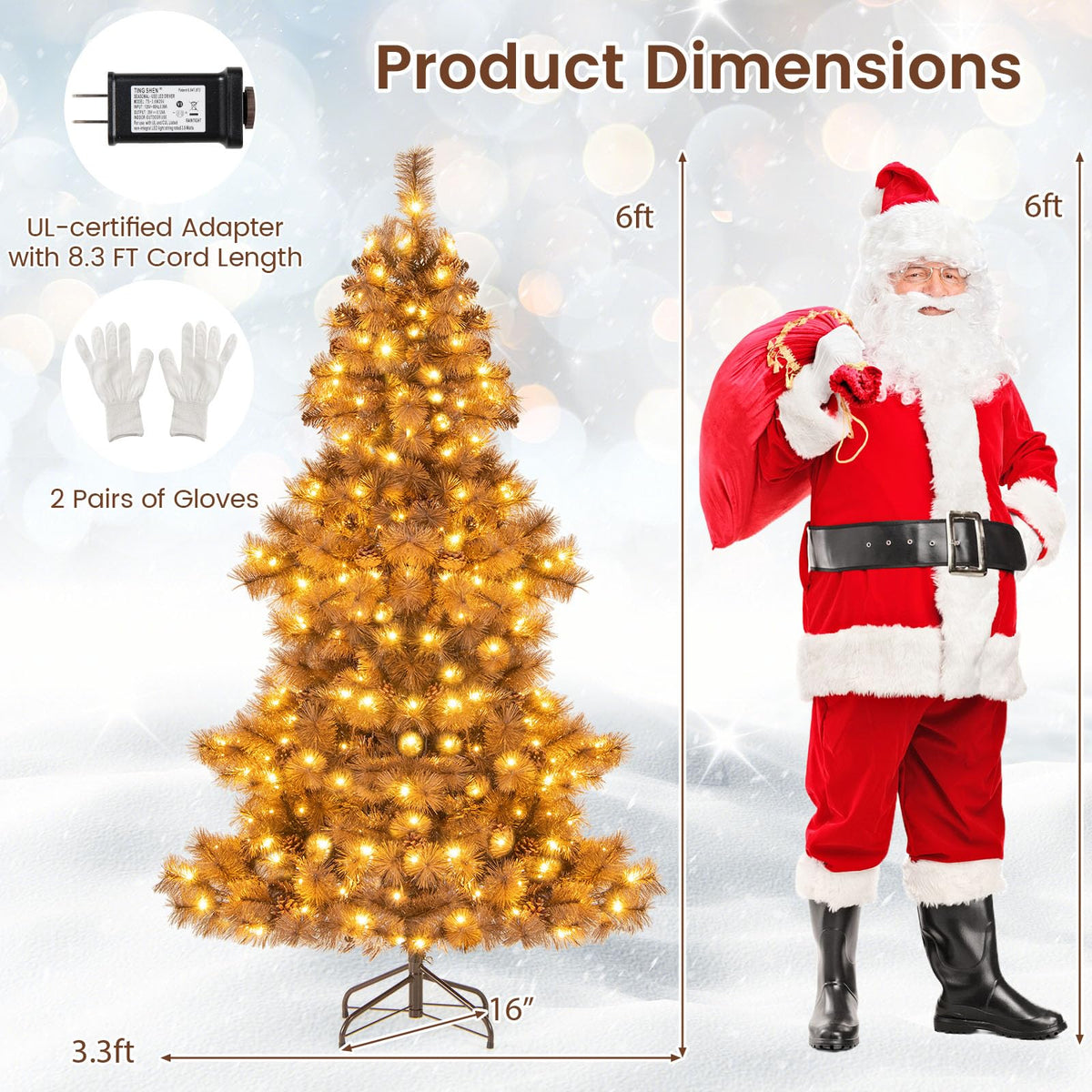 Lucktree 6 FT Pre-Lit Chocolate-Color Xmas Tree with 493 Pine Needles & PVC Tips