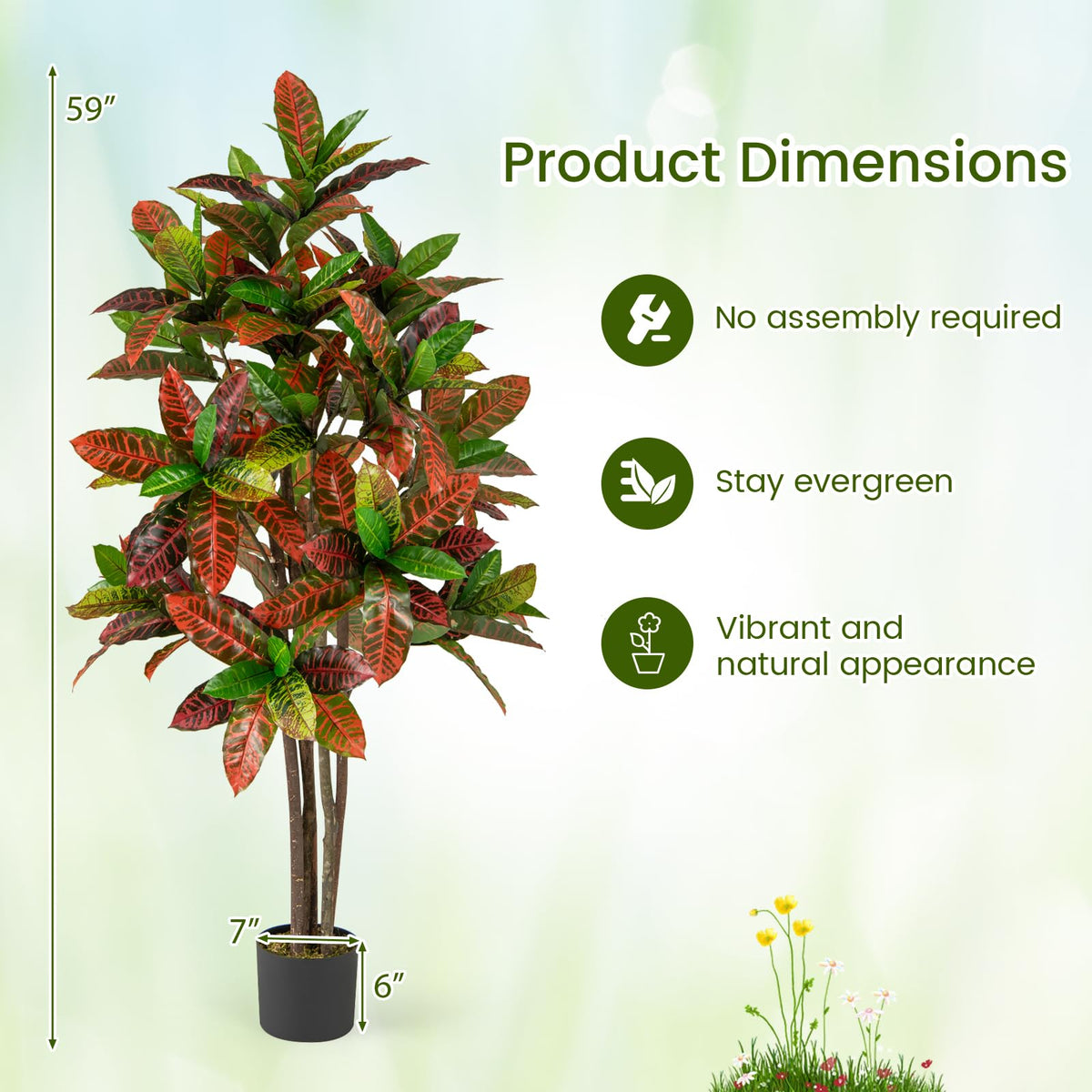 Lucktree 5 FT Tall Artificial Croton Palm Tree in Pot with Gradient Leaves