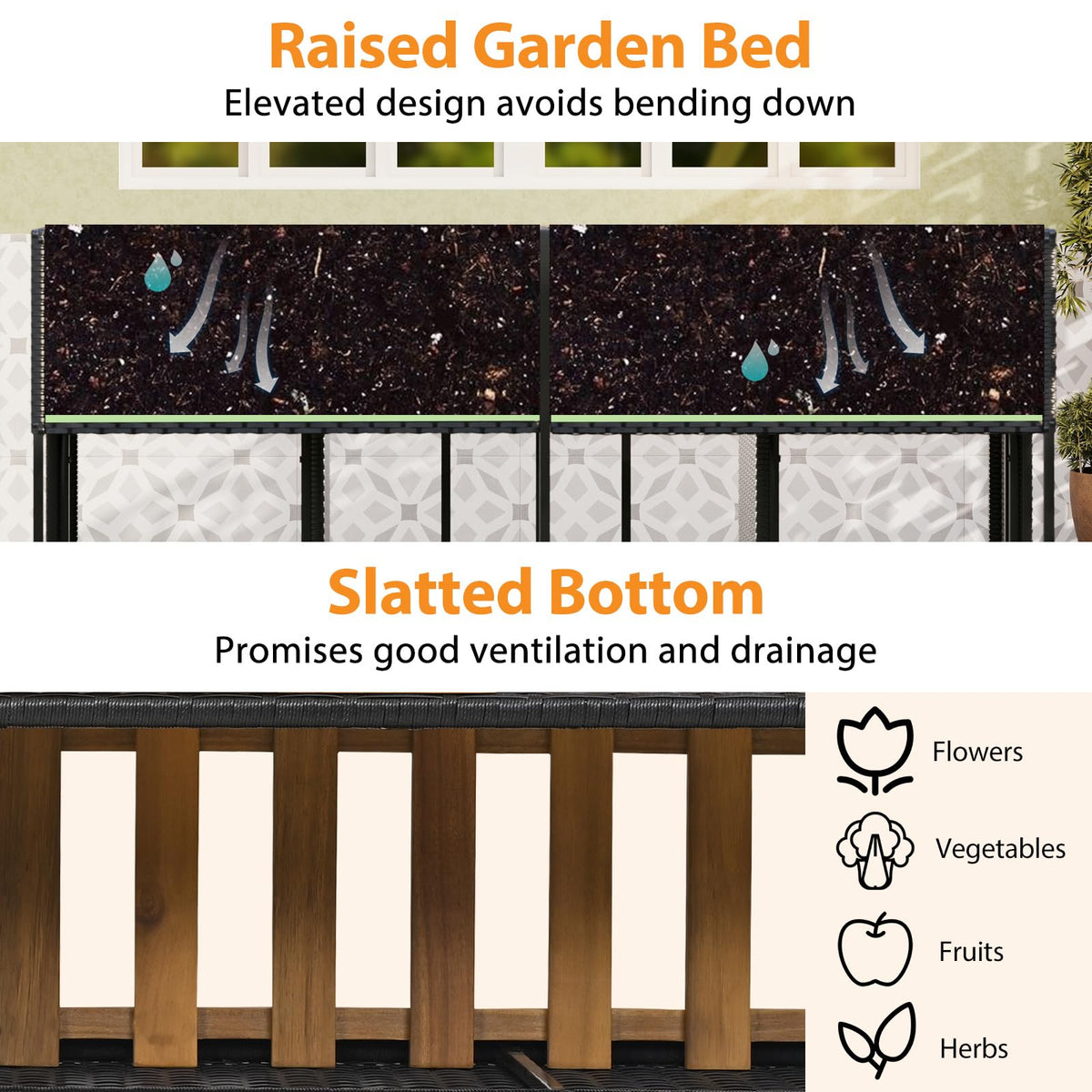 Lucktree PE Rattan Garden Planter Table with Built-in Chairs and Storage Space