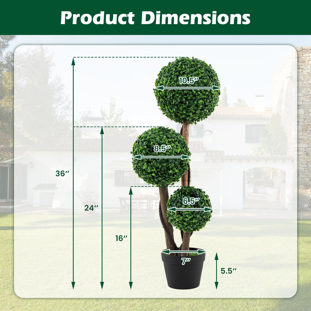 Lucktree 3ft Artificial Boxwood Topiary Ball Tree, Faux Potted Plants with Solid Wood Trunks