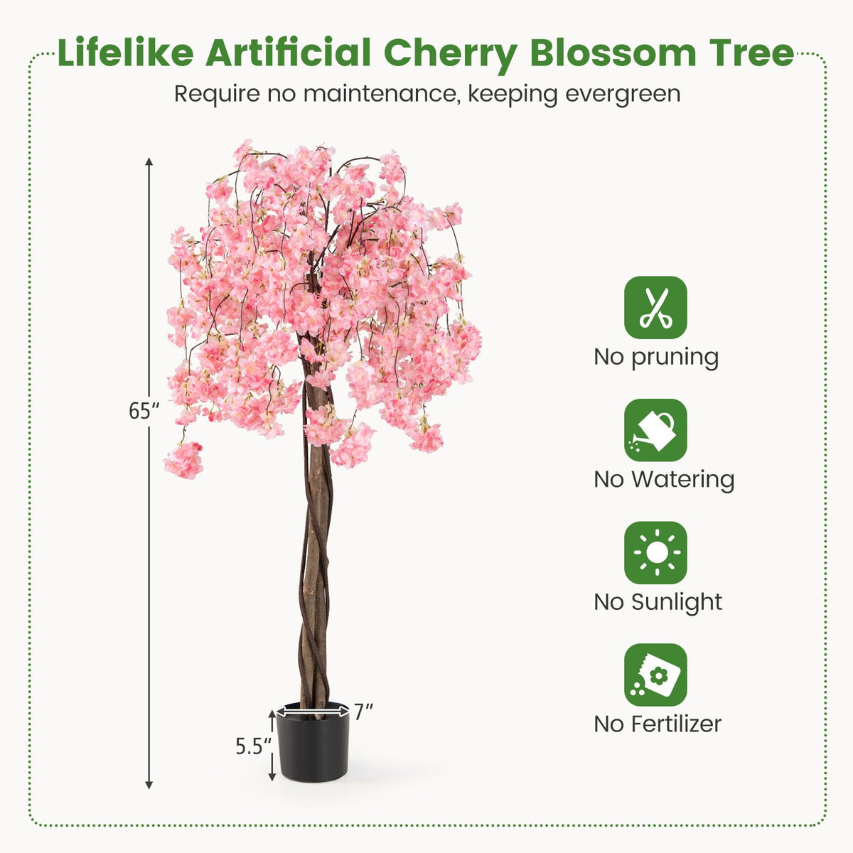 Lucktree 5.5FT Artificial Cherry Blossom Tree Faux Floral Plant Blooming Tree in Nursery Pot