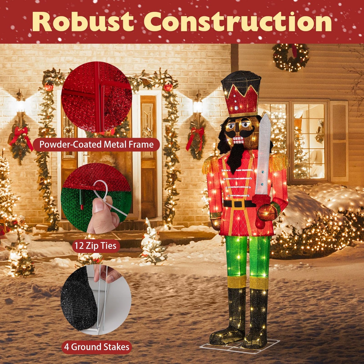 Lucktree 5 FT Lighted Christmas Nutcracker with Glitter Sword