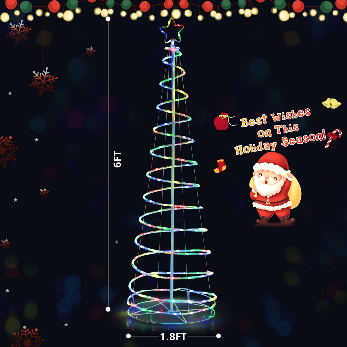Lucktree 6 FT Spiral Christmas Tree, Outdoor Led Christmas Tree with 135 LED Lights - LucktreeUS