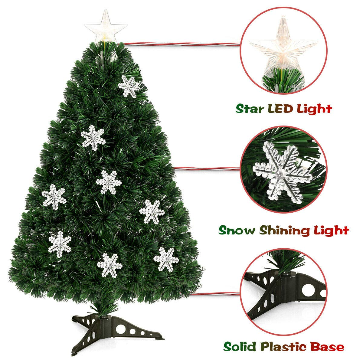 Artificial Pre-Lit Christmas Tree Fiber Optic Tree with Metal Stand, Xmas Tree for Holiday Decor - LucktreeUS