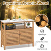 Lucktree Outdoor Potting Bench Acacia Wood Large Planting Workstation with 2-Door Storage Cabinet