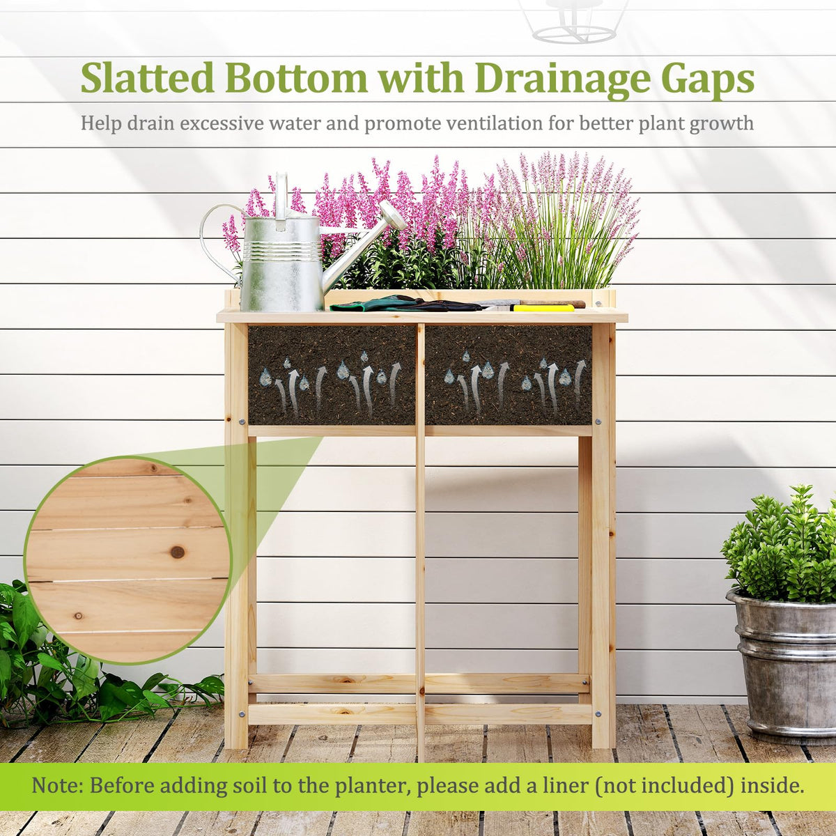 Lucktree Wood Raised Garden Bed w/Folding Drop-Leaf Potting Table