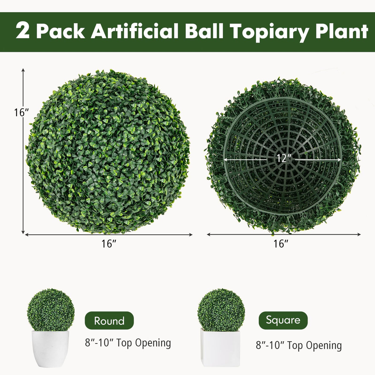 Lucktree 2 PCS 16 Inch Artificial Plant Topiary Ball, Round Faux Boxwood Balls Outdoor, Wedding and Home Décor