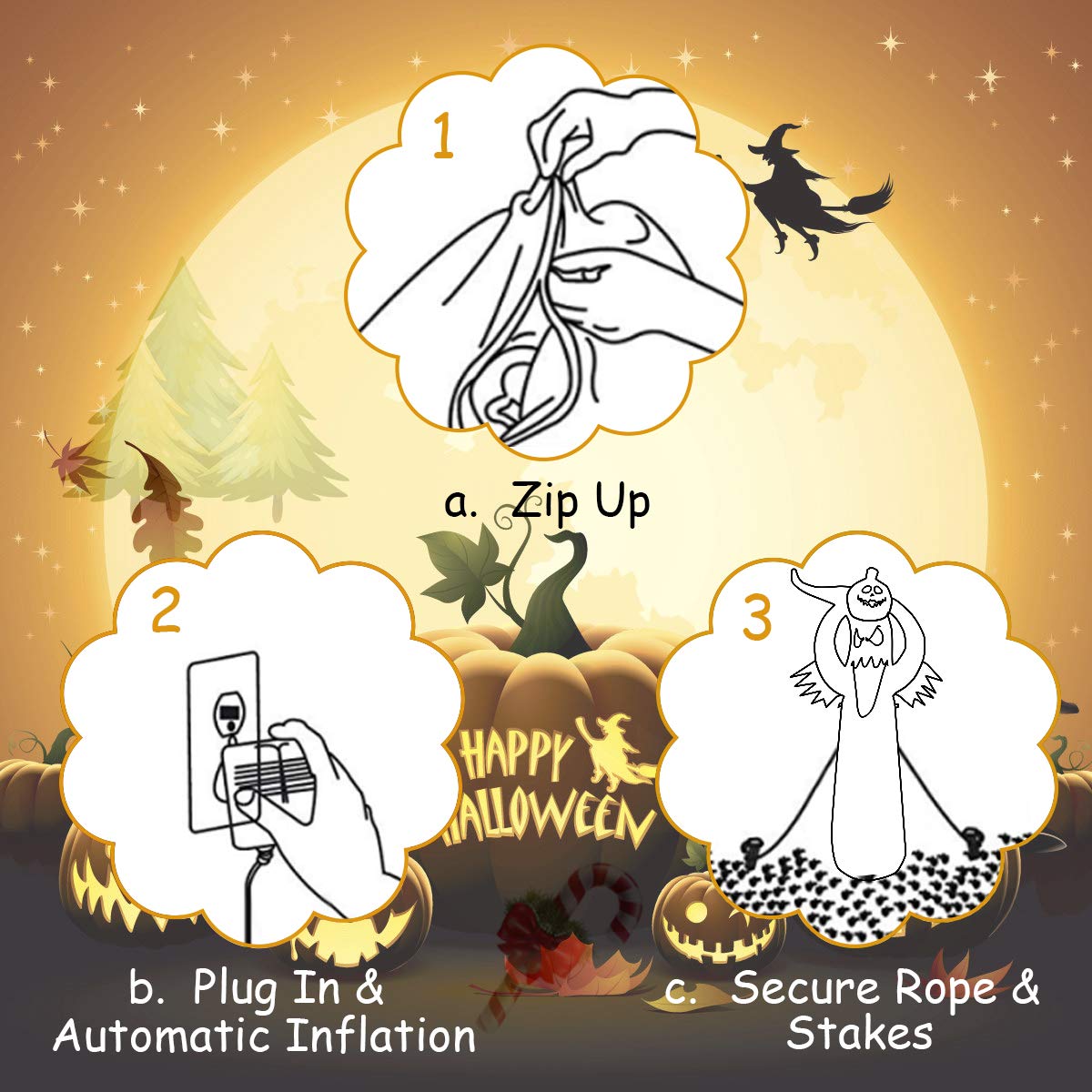 Lucktree Halloween Decorations, Halloween Inflatable Ghost With Led Lights