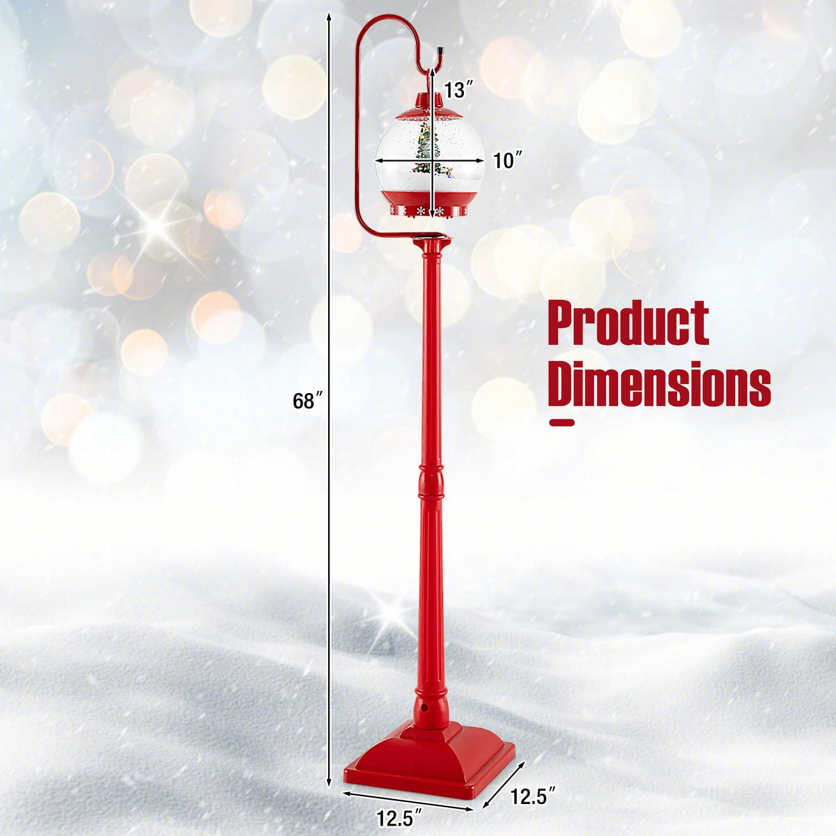 Lucktree 68 Inch Musical Christmas Street Lamp, Festive Lamp Post w/Sound-Activated Snow Globe Lantern