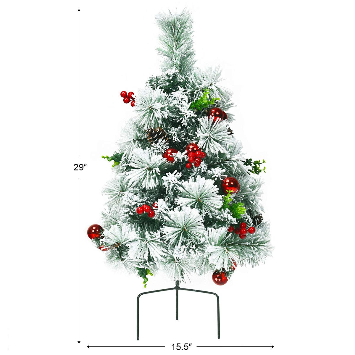 Lucktree 2FT Pathway Christmas Trees Set of 2, Pre-Lit Snow Flocked Xmas Trees with 30 Warm White LED Lights - LucktreeUS
