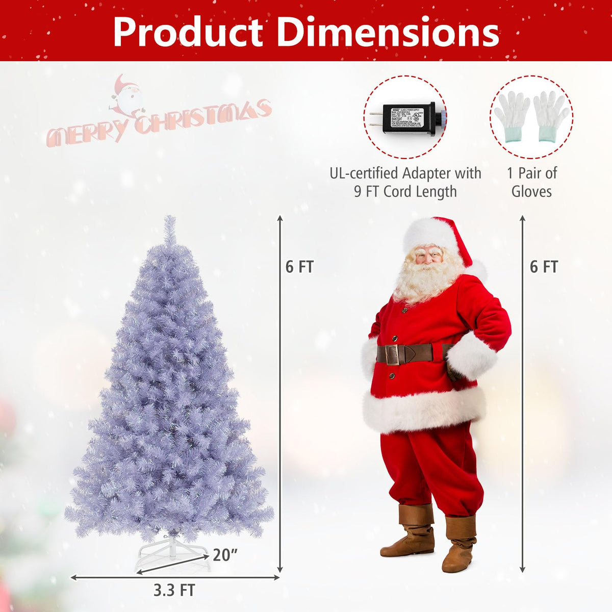 Lucktree 6FT / 7.5FT Pre-Lit Tinsel Christmas Tree with Warm White LED Lights