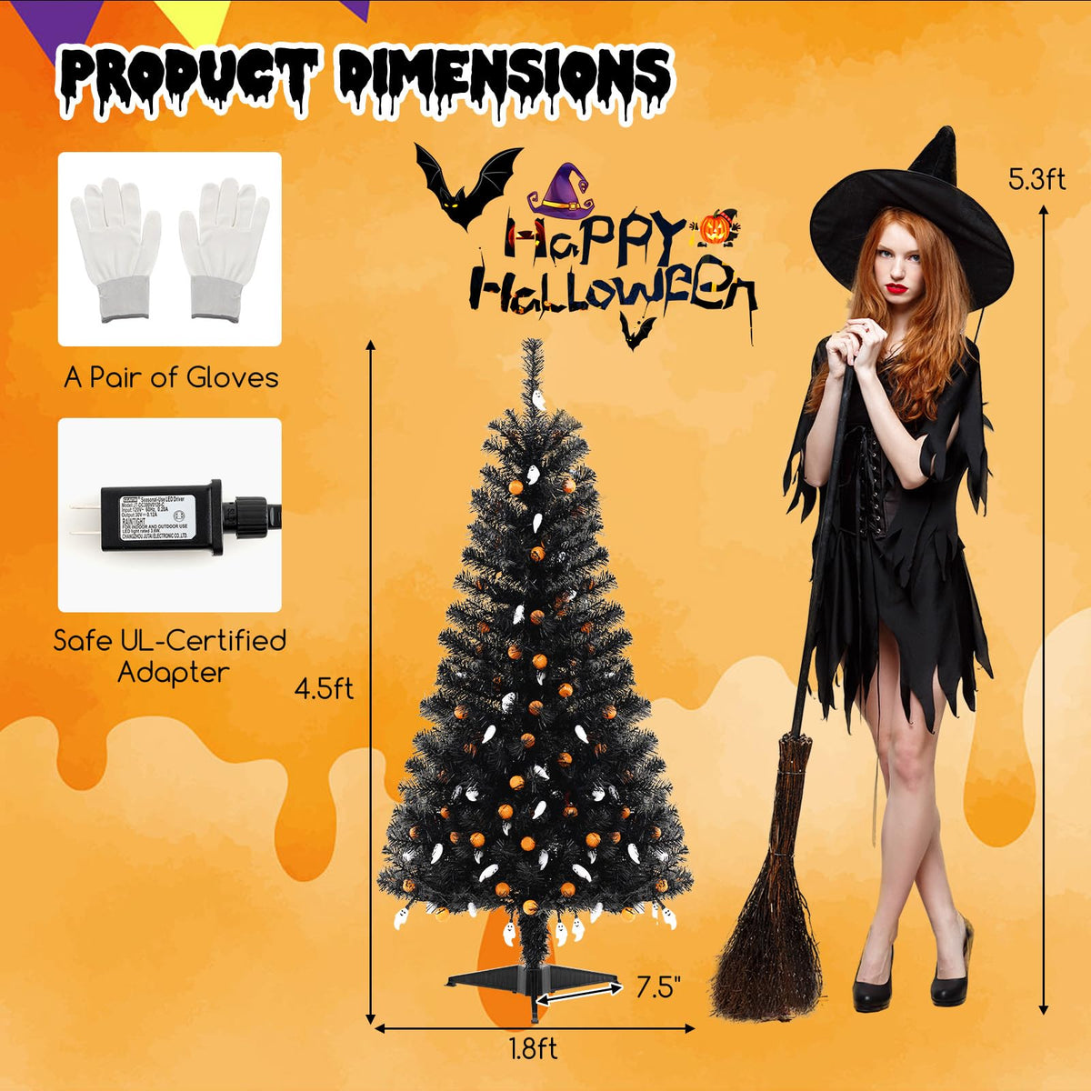 Lucktree 4.5 FT Pre-Lit Halloween Tree with 6 Lighting Modes with Spooky Music Sync