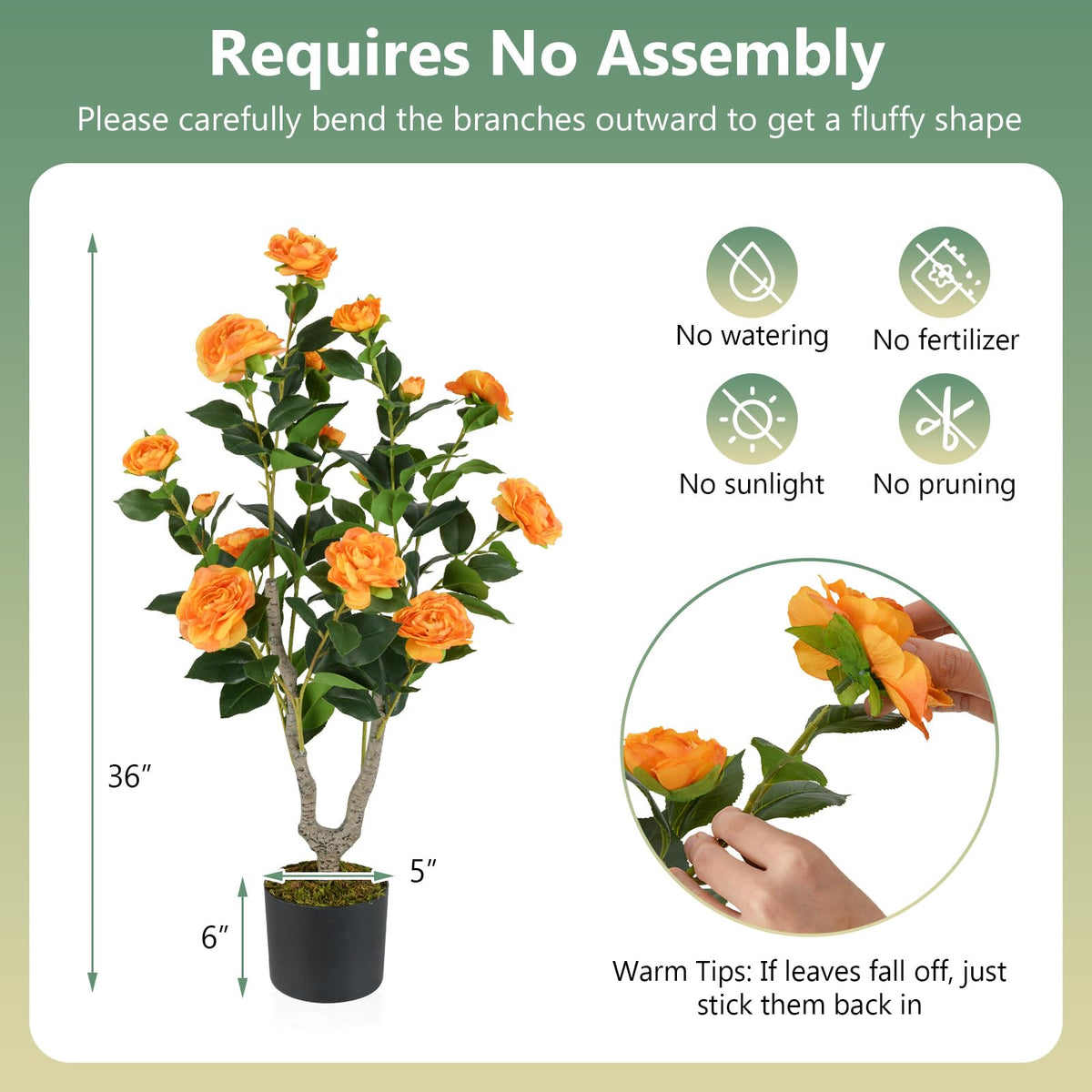 Lucktree 36’’ Artificial Camellia Tree Faux Floral Plant Blooming Tree in Nursery Pot