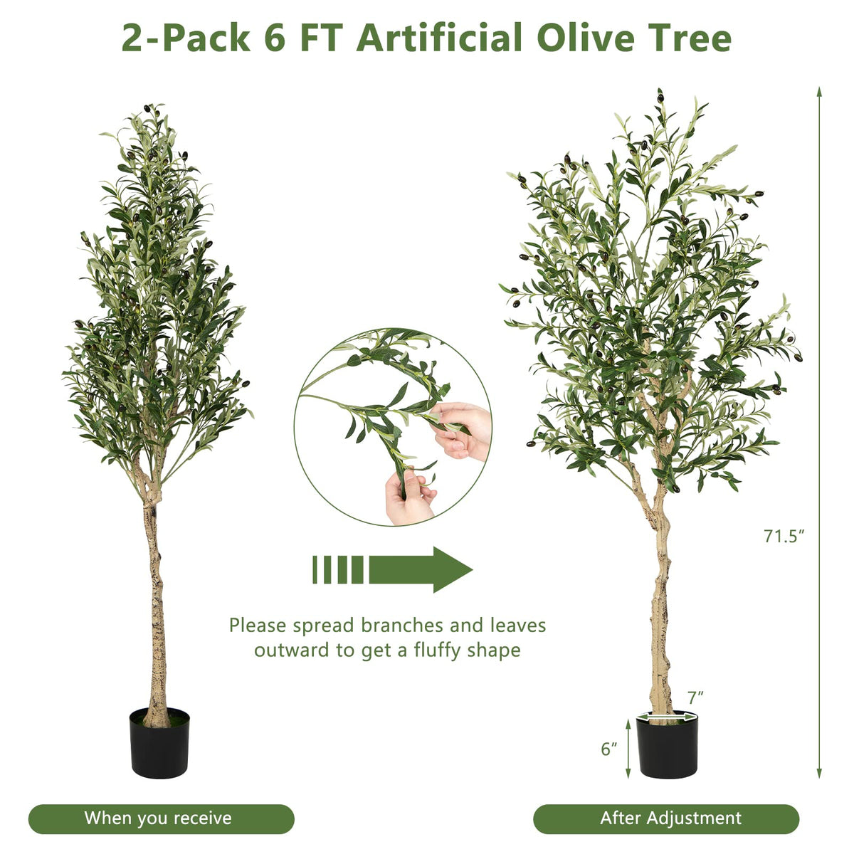Lucktree 6ft Artificial Olive Tree, Tall Fake Potted Olive Silk Tree with Planter