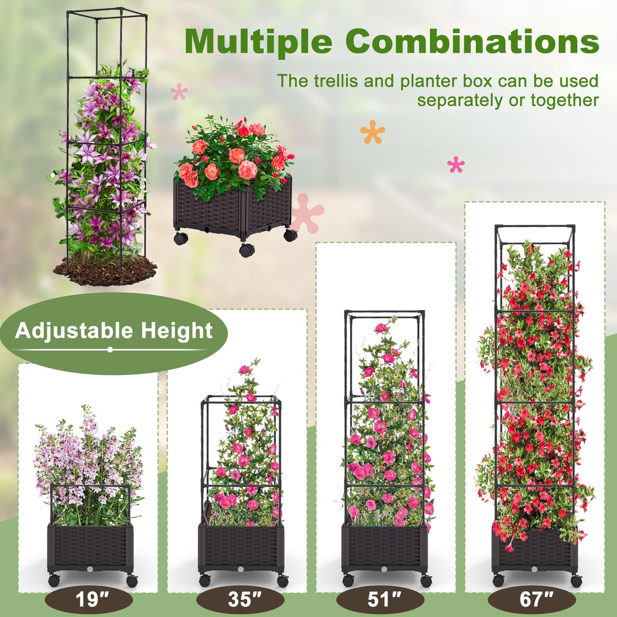 Lucktree Raised Garden Bed with Tomato Cages, 67” Adjustable Height