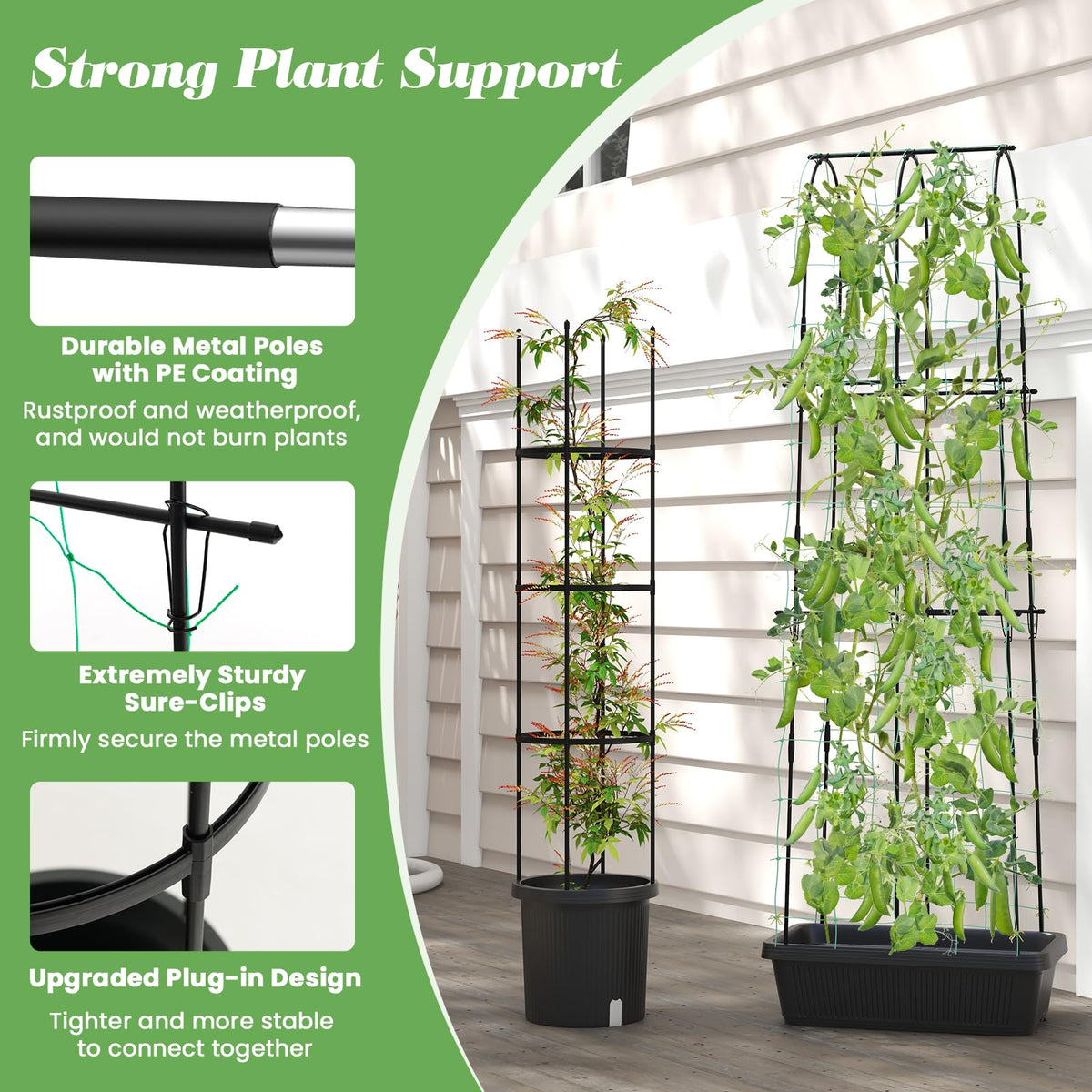 Lucktree Set of 2 Raised Garden Bed w/Trellis & Plant Cage, Planter Box w/ 71” Cucumber Trellis