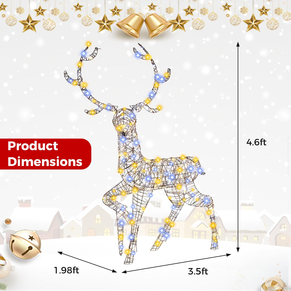 Lucktree 4.6 FT Pre-Lit Christmas Reindeer, 3D Buck Decoration with 300 Bright LED Lights