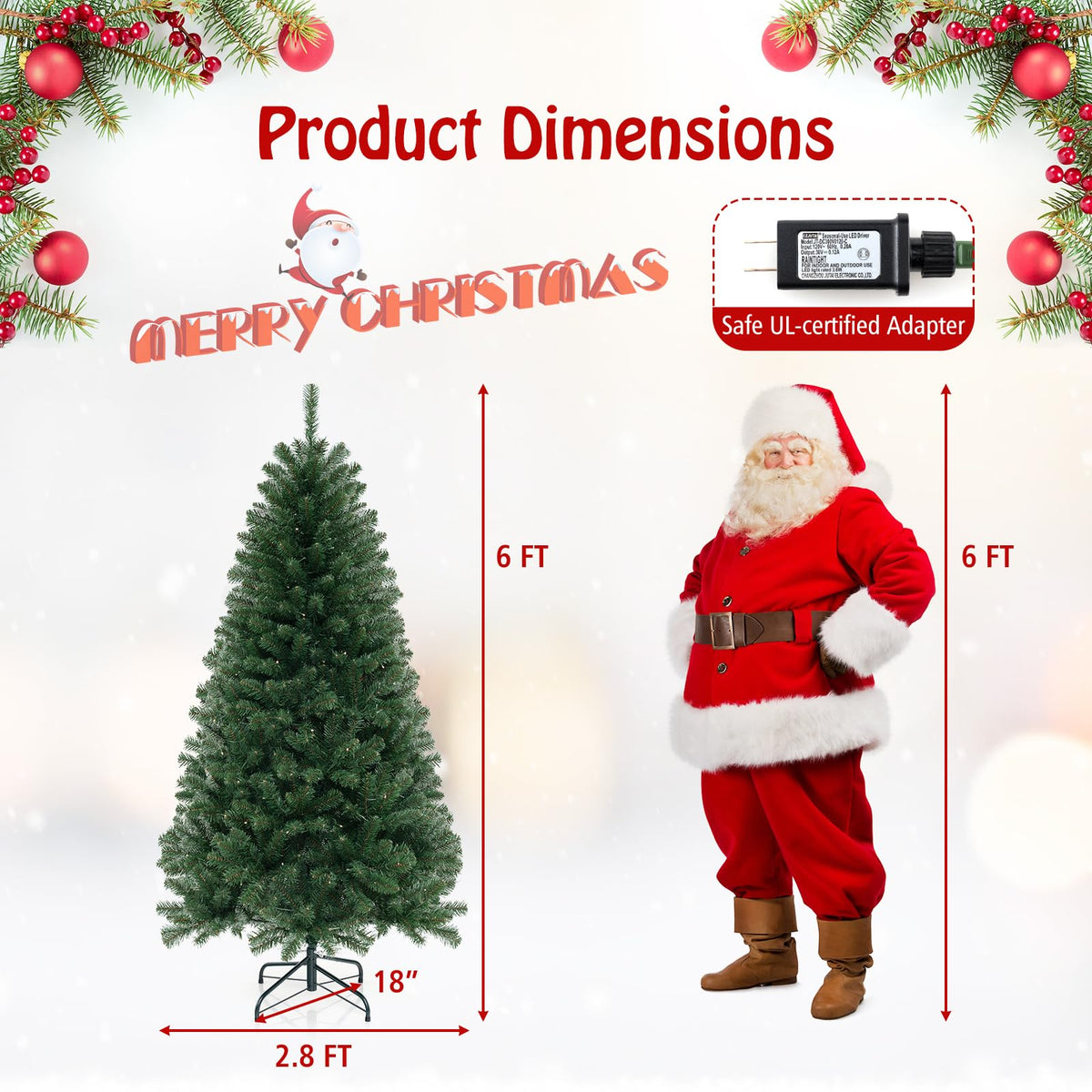 Lucktree 6ft Pre-Lit Christmas Tree, Artificial Hinged Xmas Tree with 200 Warm White LED Lights