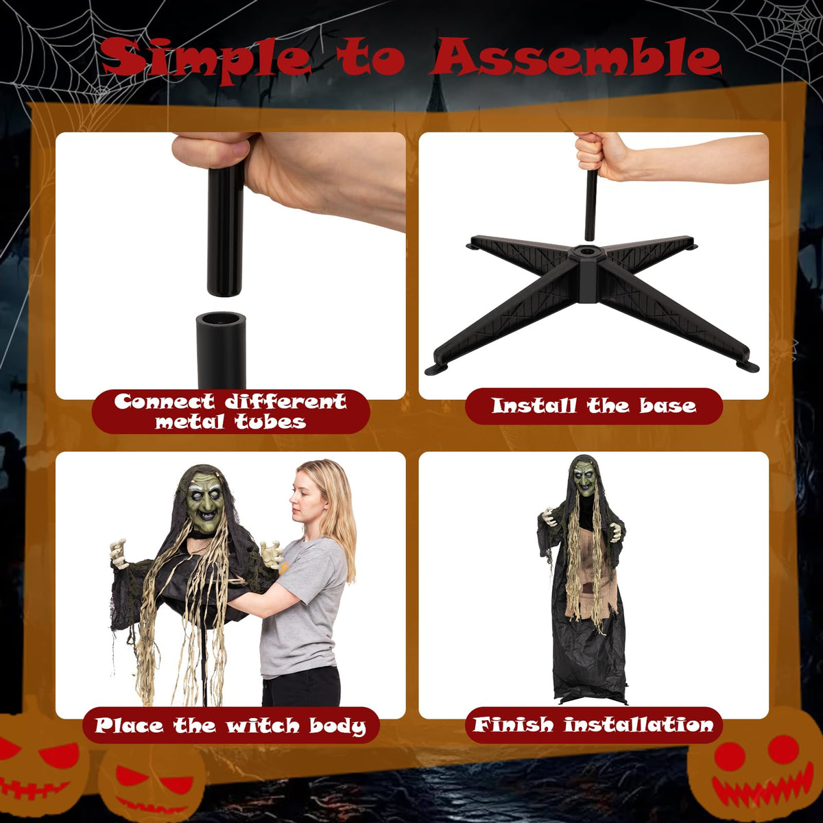 Lucktree 5.3 FT Halloween Animatronics Standing Hunchback Witch Decorations