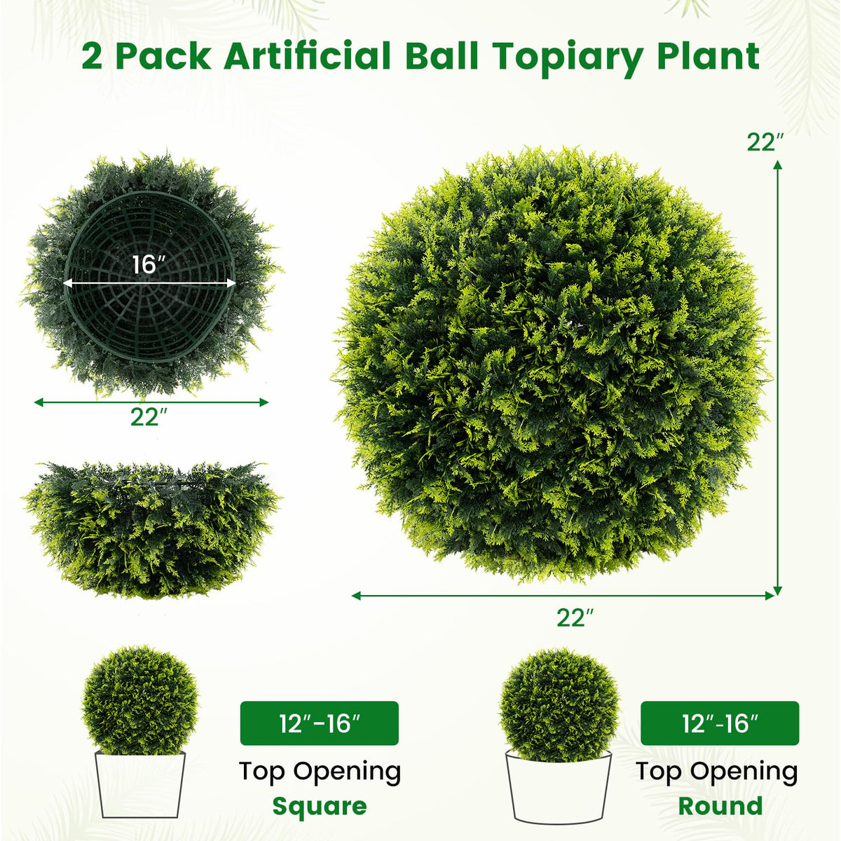 Lucktree 2 PCS 22 Inch Artificial Cedar Topiary Ball, Round Faux Cypress Balls Outdoor, Fake Plant Sphere