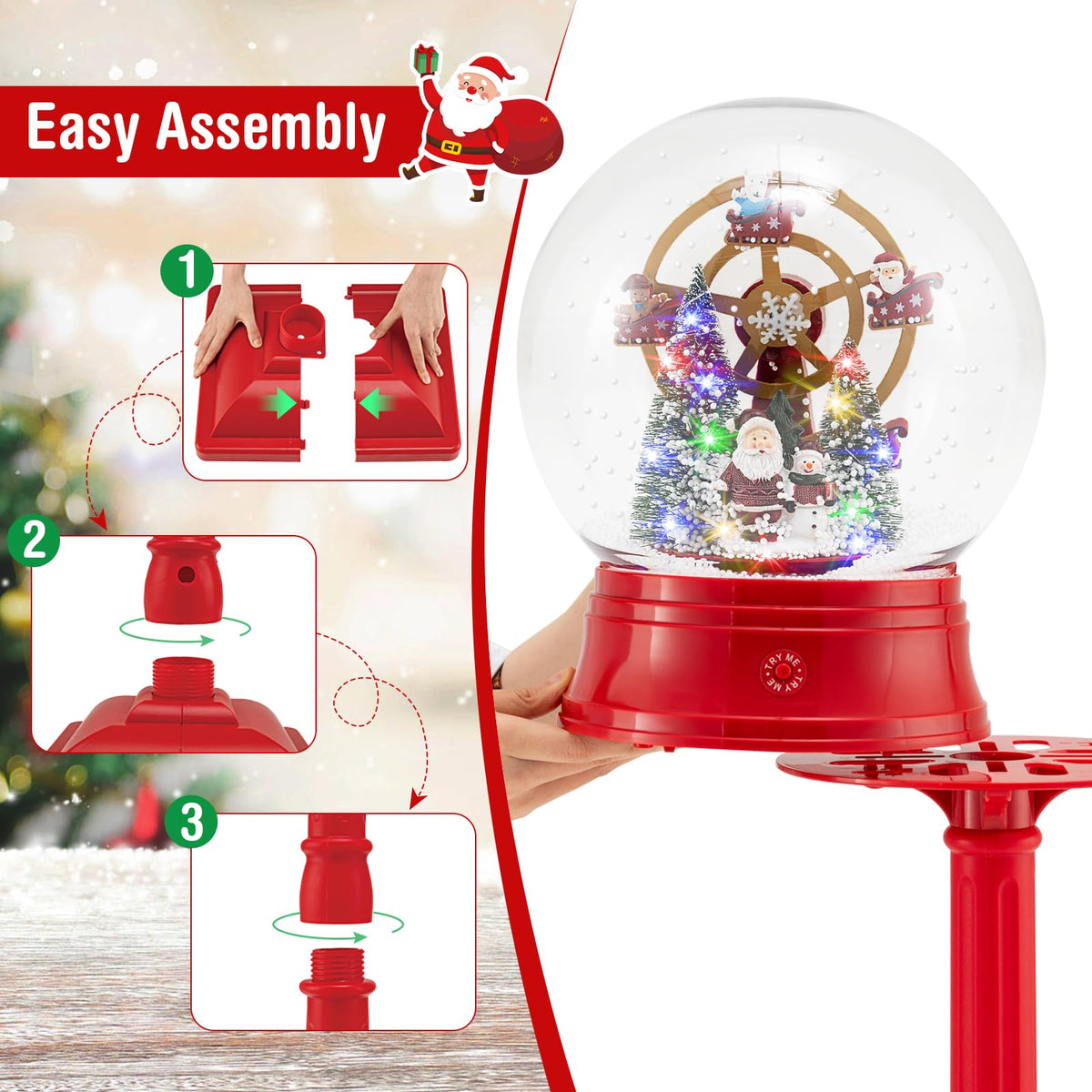 Lucktree 5 Ft Christmas Snow Globe Lantern ( Snowing Santa with Ferris Wheel )