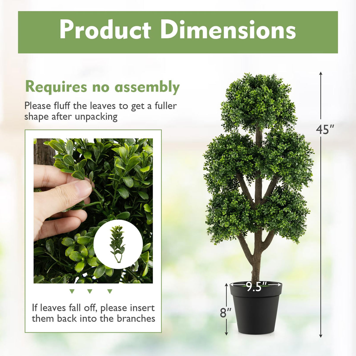 Lucktree Artificial Boxwood Topiary Tree, 45” Tall Faux Potted Plants with 5 Ball-Shaped Topiaries, Cement Flowerpot