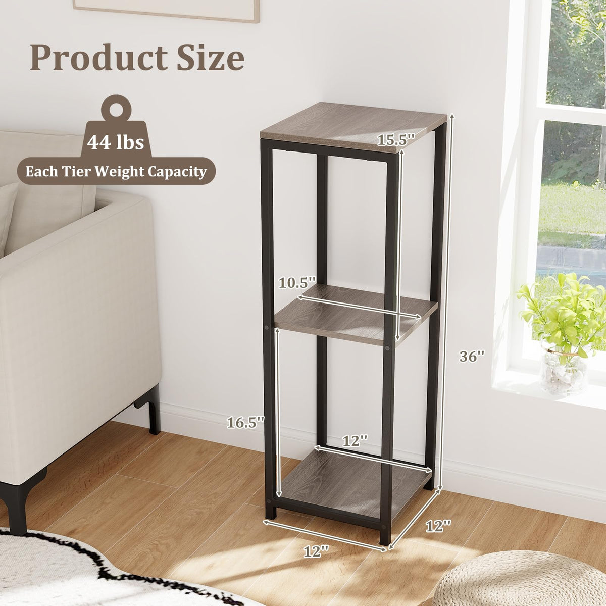 Lucktree 3 Tier Tall Plant Stand Indoor, 36 Inch Corner Plant Holder with Metal Frame