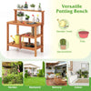 Lucktree 4-Tier Potting Bench, Solid Wood Gardening Workstation w/Open Storage Shelves
