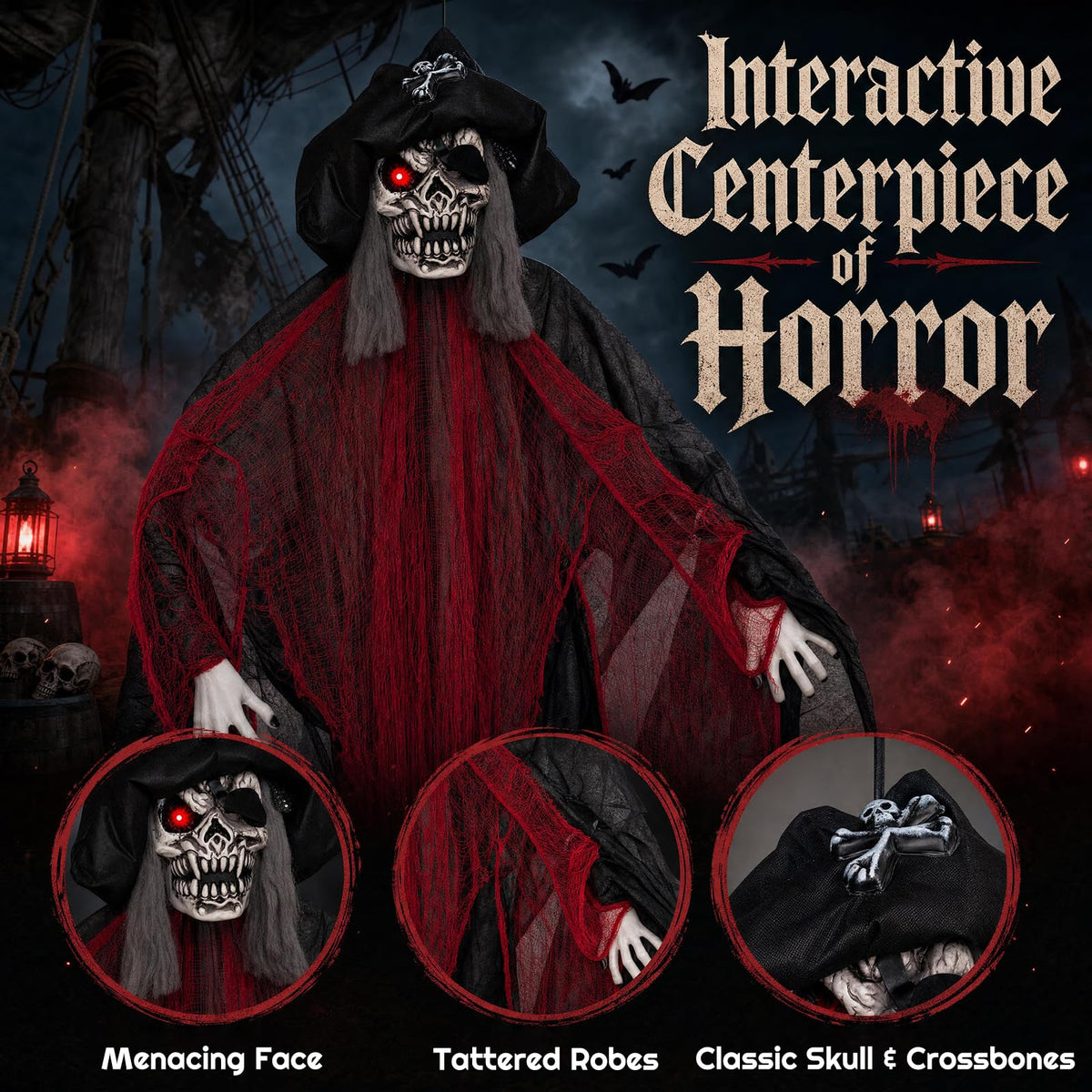 9.4 FT Animated Halloween Hanging Pirate with Glowing Eyes